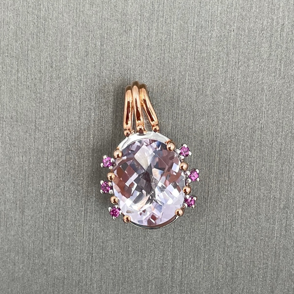Amethyst pendant silver and rose gold 2 tone